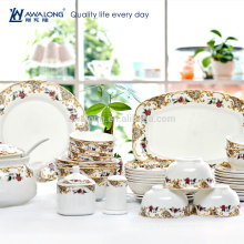 Ensemble de vaisselle en porcelaine en anglais de style élégant et élégant 50pcs, vaisselle en céramique royale